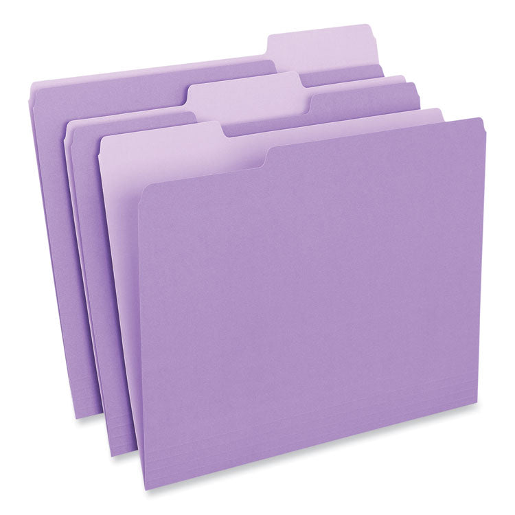 Interior File Folders, 1/3-Cut Tabs: Assorted, Letter Size, 11-pt Stock, Violet, 100/Box