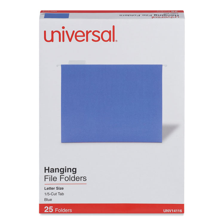 Deluxe Bright Color Hanging File Folders, Letter Size, 1/5-Cut Tabs, Blue, 25/Box