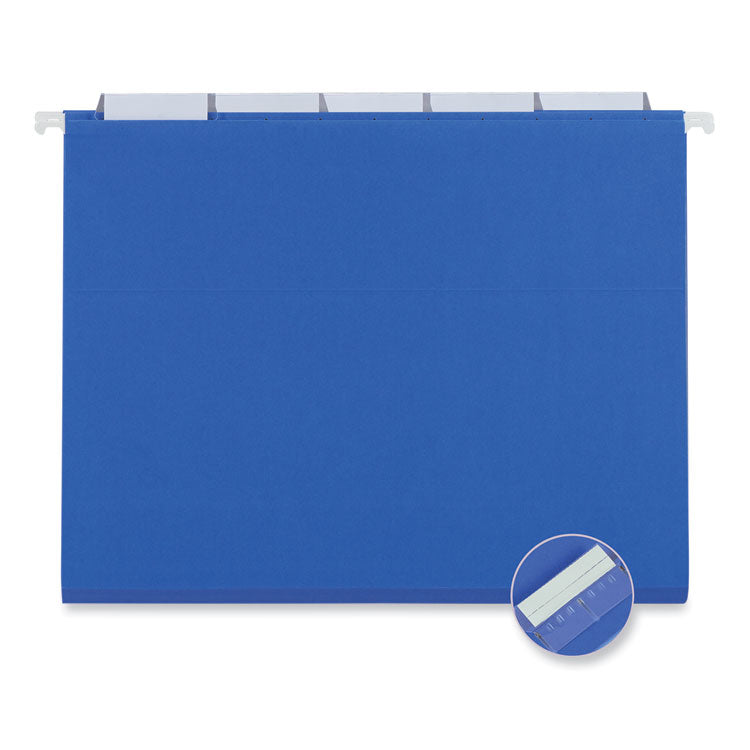 Deluxe Bright Color Hanging File Folders, Letter Size, 1/5-Cut Tabs, Blue, 25/Box