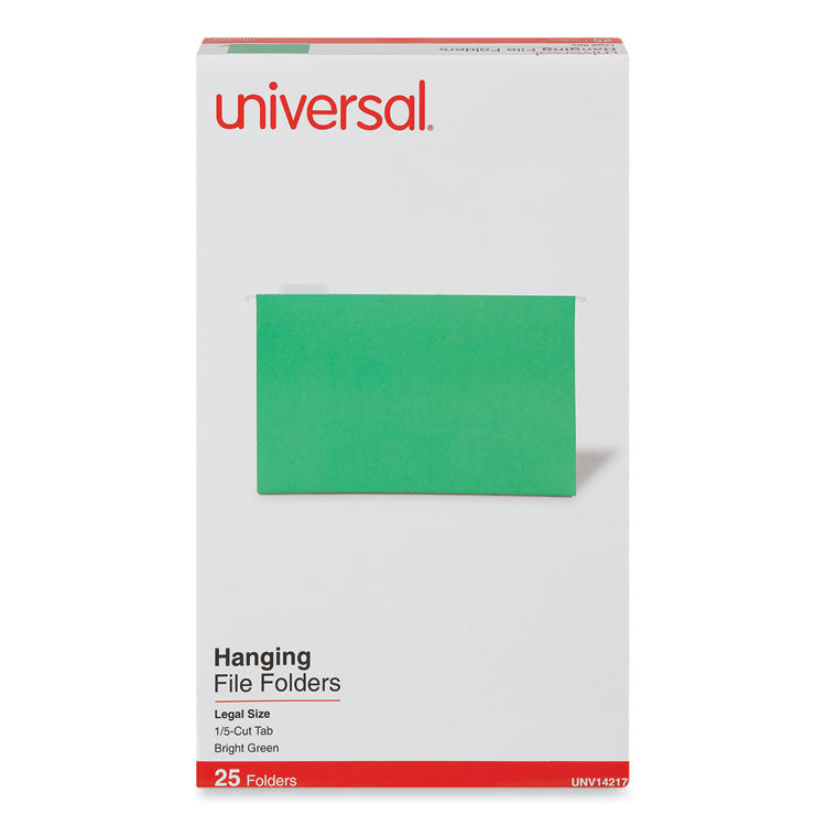 Deluxe Bright Color Hanging File Folders, Legal Size, 1/5-Cut Tabs, Bright Green, 25/Box