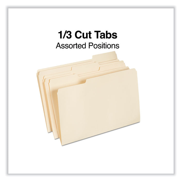 Top Tab File Folders, 1/3-Cut Tabs: Assorted, Legal Size, 0.75" Expansion, Manila, 100/Box