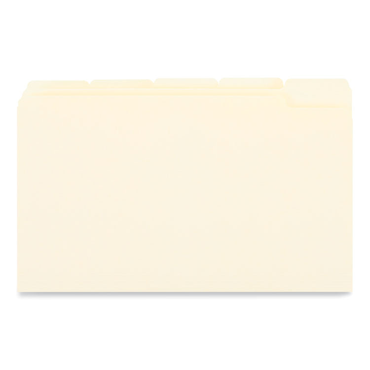 Top Tab File Folders, 1/5-Cut Tabs: Assorted, Legal Size, 0.75" Expansion, Manila, 100/Box