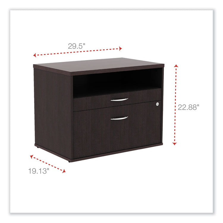 Alera Open Office Desk Series Low File Cabinet Credenza, 2-Drawer: Pencil/file,legal/letter,1 Shelf,espresso,29.5x19.13x22.88