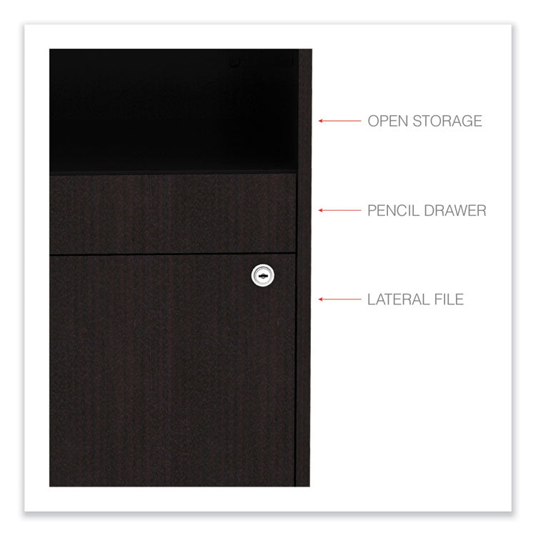 Alera Open Office Desk Series Low File Cabinet Credenza, 2-Drawer: Pencil/file,legal/letter,1 Shelf,espresso,29.5x19.13x22.88