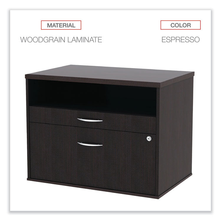 Alera Open Office Desk Series Low File Cabinet Credenza, 2-Drawer: Pencil/file,legal/letter,1 Shelf,espresso,29.5x19.13x22.88