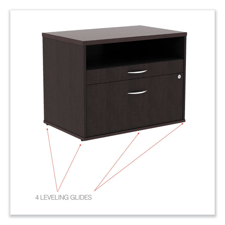 Alera Open Office Desk Series Low File Cabinet Credenza, 2-Drawer: Pencil/file,legal/letter,1 Shelf,espresso,29.5x19.13x22.88