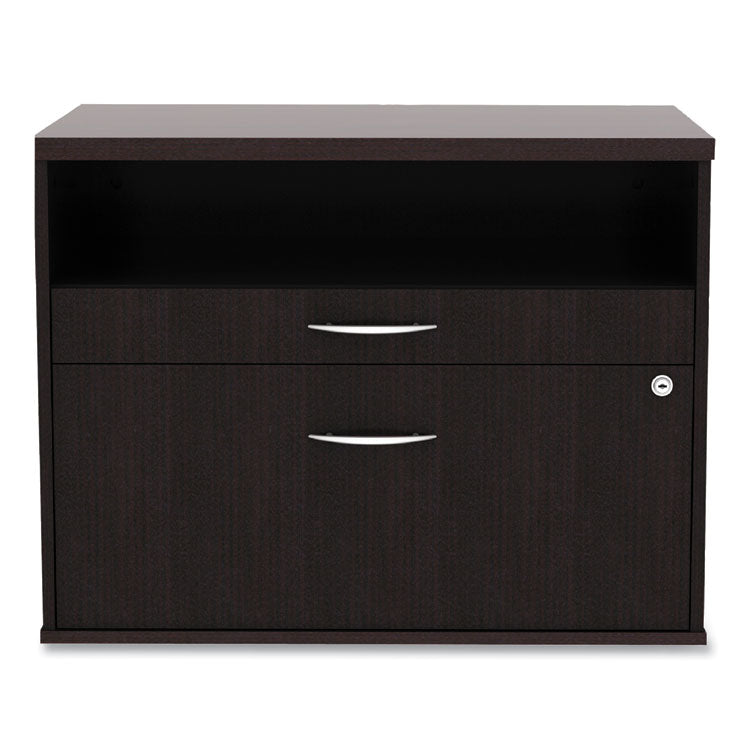 Alera Open Office Desk Series Low File Cabinet Credenza, 2-Drawer: Pencil/file,legal/letter,1 Shelf,espresso,29.5x19.13x22.88