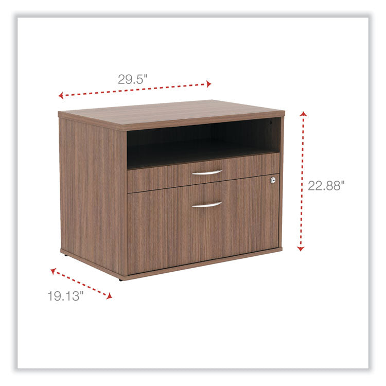 Alera Open Office Desk Series Low File Cabinet Credenza, 2-Drawer: Pencil/file, Legal/letter, 1 Shelf,walnut,29.5x19.13x22.88