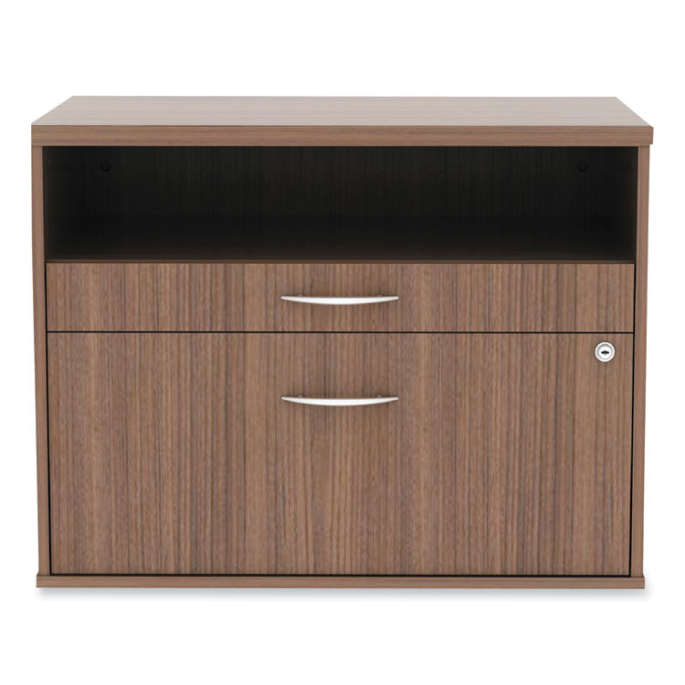 Alera Open Office Desk Series Low File Cabinet Credenza, 2-Drawer: Pencil/file, Legal/letter, 1 Shelf,walnut,29.5x19.13x22.88