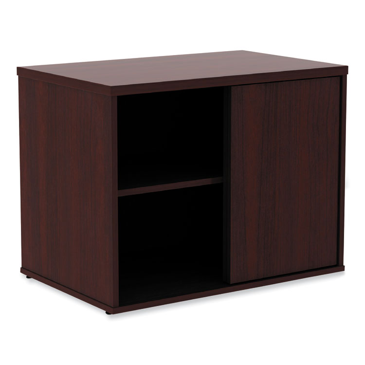 Alera Open Office Desk Series Low Storage Cabinet Credenza, Woodgrain Laminate, 29.5w x 19.13d x 22.78h, Mahogany