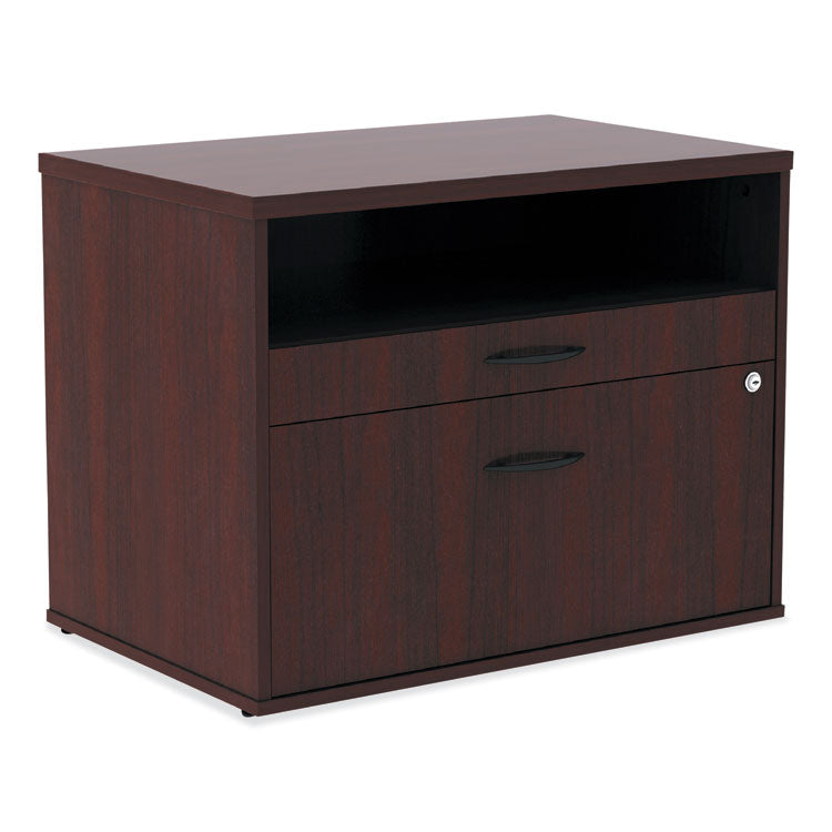 Alera Open Office Desk Series Low File Cabinet Credenza, 2-Drawer: Pencil/file,legal/letter,1 Shelf,mahogany,29.5x19.13x22.88