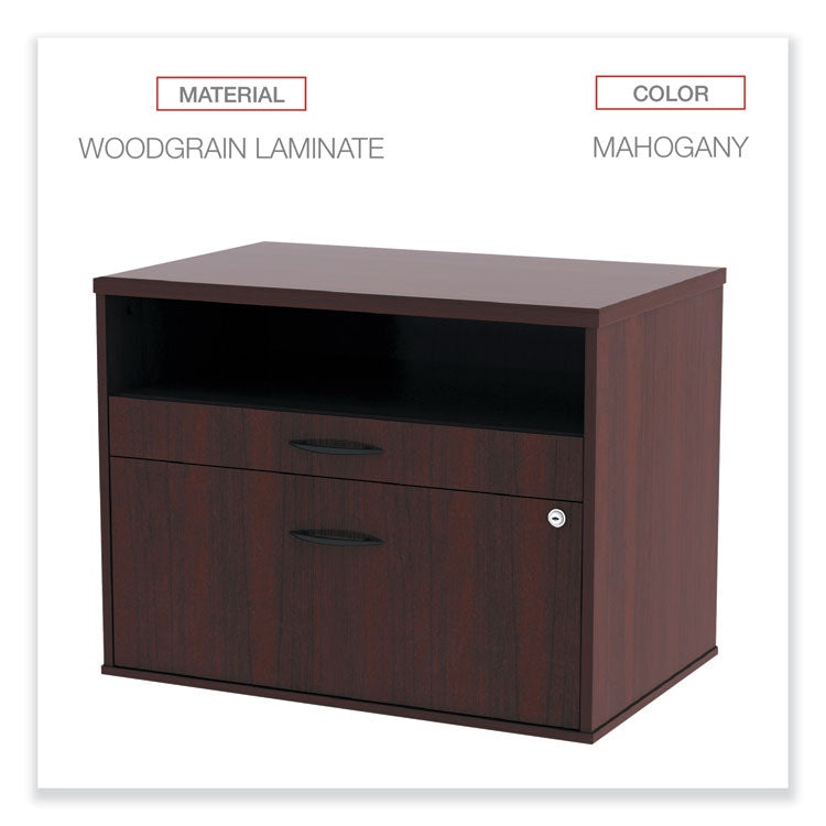 Alera Open Office Desk Series Low File Cabinet Credenza, 2-Drawer: Pencil/file,legal/letter,1 Shelf,mahogany,29.5x19.13x22.88