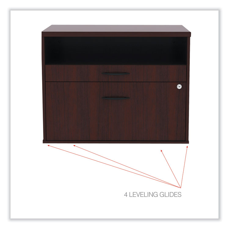 Alera Open Office Desk Series Low File Cabinet Credenza, 2-Drawer: Pencil/file,legal/letter,1 Shelf,mahogany,29.5x19.13x22.88