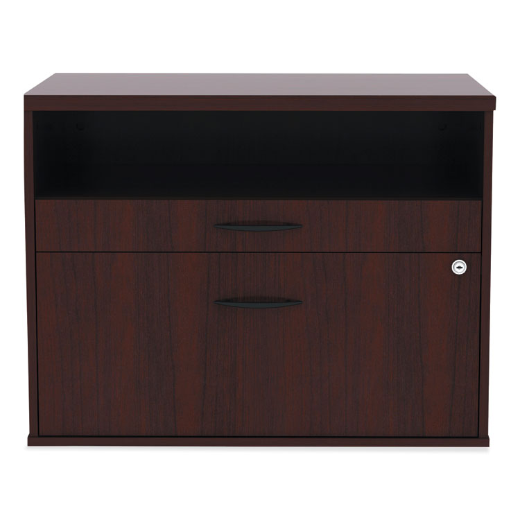 Alera Open Office Desk Series Low File Cabinet Credenza, 2-Drawer: Pencil/file,legal/letter,1 Shelf,mahogany,29.5x19.13x22.88
