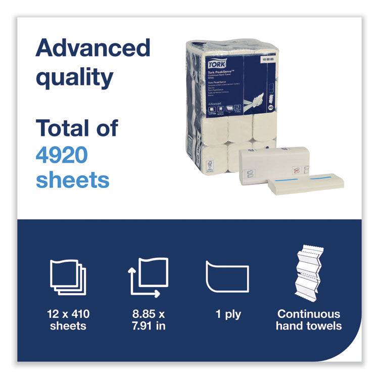 PeakServe Continuous Hand Towel, 1-Ply, 7.91 x 8.85, White, 410 Wipes/Pack, 12 Packs/Carton