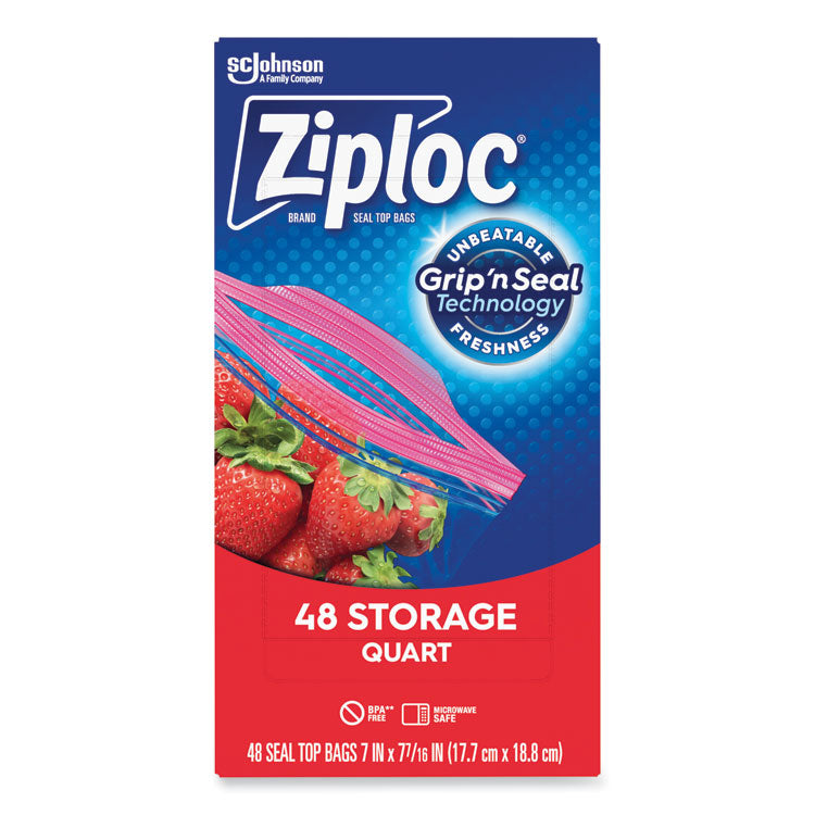 Double Zipper Storage Bags, Triple System Seal, Quart, 9.63" x 8.5", Clear, 9/Carton