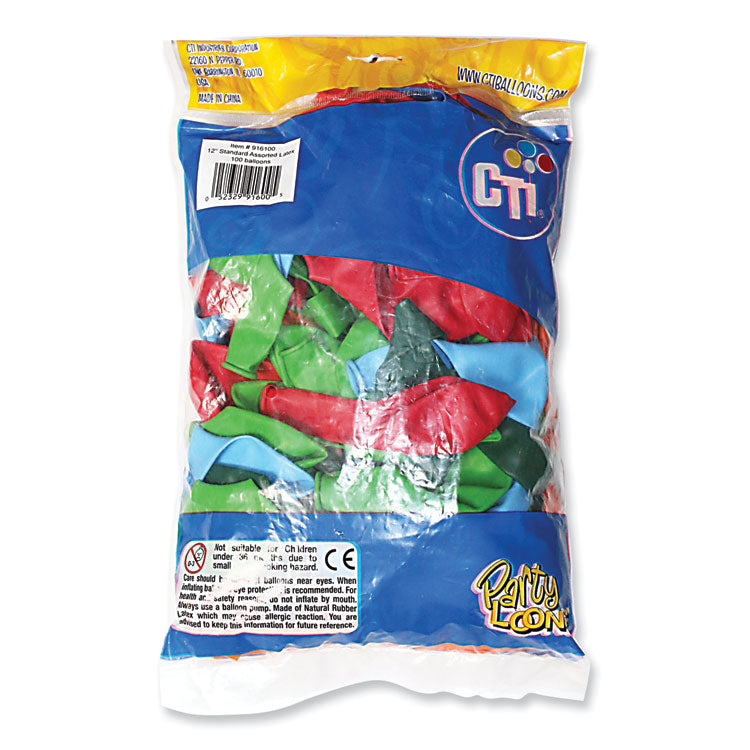 Party Loons Helium Quality Latex Balloons, Assorted Colors, 100/Pack