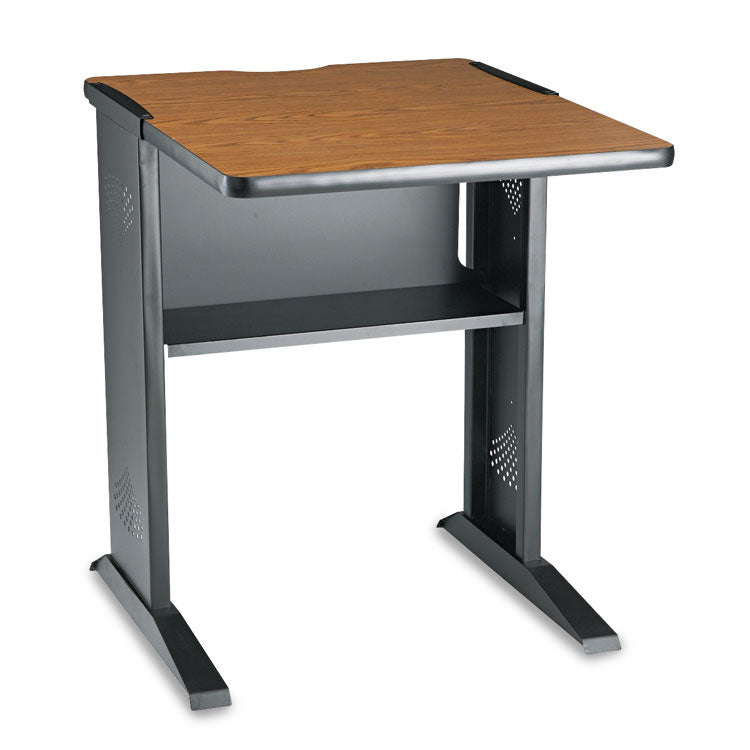 Fax/Printer Stand with Reversible Top, Metal, 1 Shelf, 23.5" x 28" x 30", Medium Oak/Black