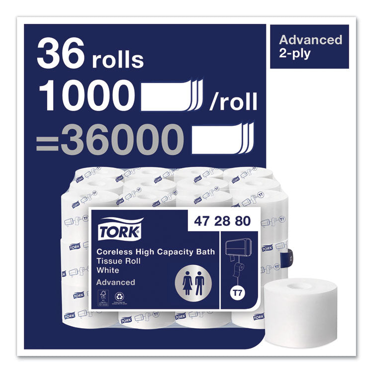 Advanced High Capacity Bath Tissue, Septic Safe, 2-Ply, Coreless, White, 1,000 Sheets/roll, 36 Rolls/carton