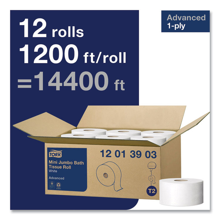 Advanced Jumbo Bath Tissue, Septic Safe, 1-Ply, White, 3.48" x 1,200 ft, 12 Rolls/Carton