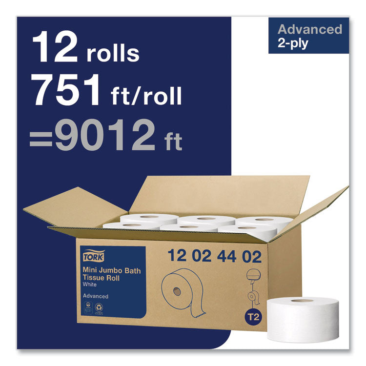 Advanced Mini-Jumbo Roll Bath Tissue, Septic Safe, 2-Ply, White, 3.48" X 751 Ft, 12 Rolls/carton