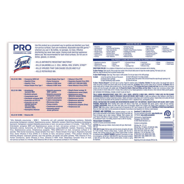 Professional Disinfecting Wipe Bucket, 1-Ply, 6 x 8, Lemon and Lime Blossom, White, 800 Wipes/Bucket, 2 Buckets/Carton