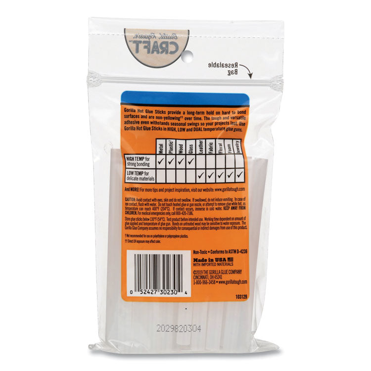 Mini Hot Glue Sticks, 0.27" dia x 4", Dries Clear, 30/Pack