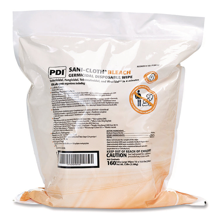 Sani-Cloth Bleach Germicidal Disposable Wipe Refill, 1-Ply, 7.5 X 15, Unscented, White, 160/bag, 2 Bags/carton