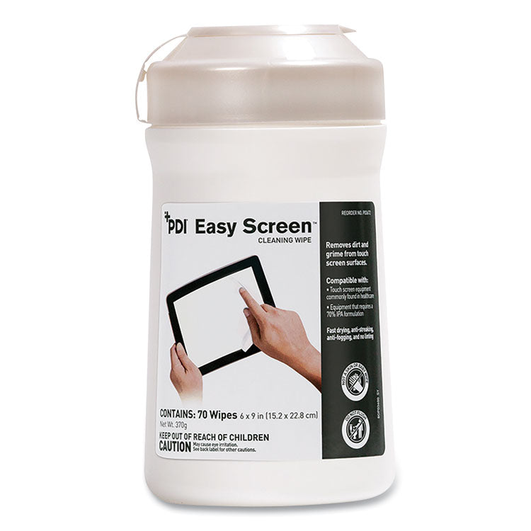 Pdi Easy Screen Cleaning Wipes, 1-Ply, 9 X 6, Unscented, White, 70/pack