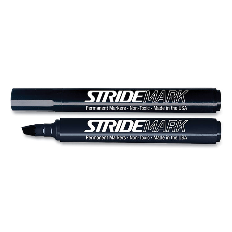 StrideMark Tank Permanent Marker, Broad Chisel Tip, Black, 12/Pack