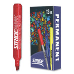 StrideMark Permanent Marker, Fine Bullet Tip, Red, 12/Pack