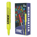 StrideBrite Tank Highlighter, Fluorescent Yellow Ink, Chisel Tip, Yellow Barrel, 12/Box