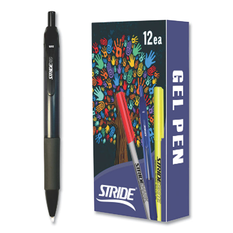 StrideRio Gel Pen, Retractable, Medium 0.7 mm, Black Ink, Translucent Black Barrel, 12/Box