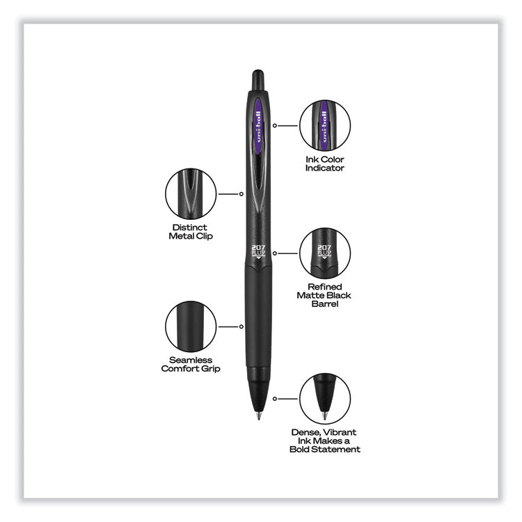 207 Plus+ Gel Pen, Retractable, Medium 0.7 mm, Assorted Inspirational Ink Colors, Black Barrel, 6/Pack