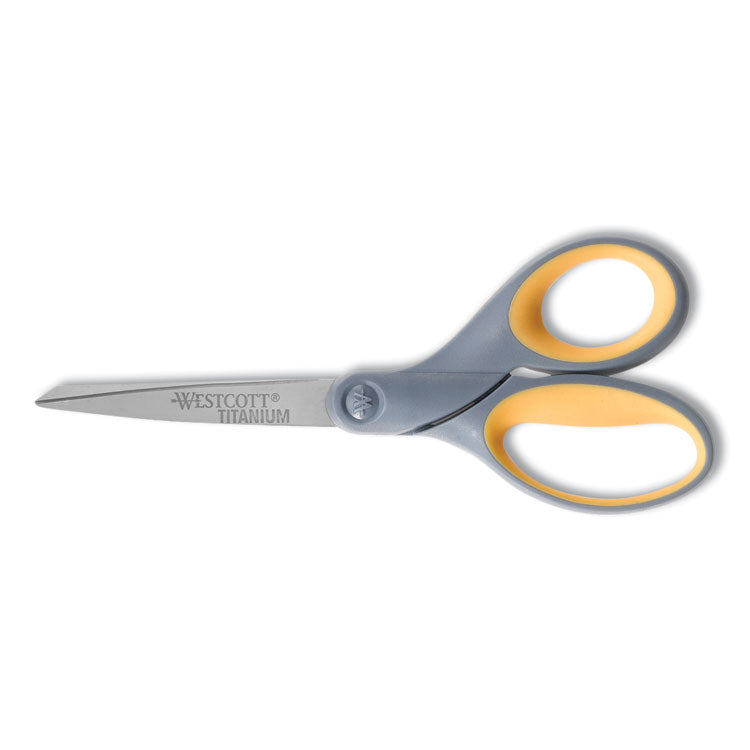 Titanium Bonded Scissors, 7" Long, 3" Cut Length, Straight Gray/Yellow Handle