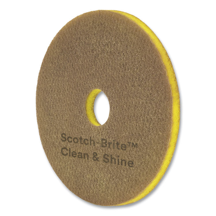 Clean and Shine Pad, 14" Diameter, Brown/Yellow, 5/Carton