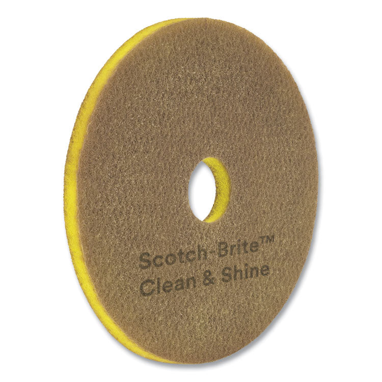 Clean and Shine Pad, 14" Diameter, Brown/Yellow, 5/Carton