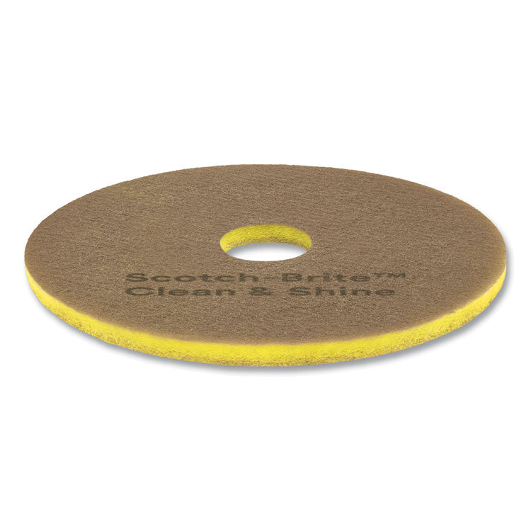 Clean and Shine Pad, 14" Diameter, Brown/Yellow, 5/Carton