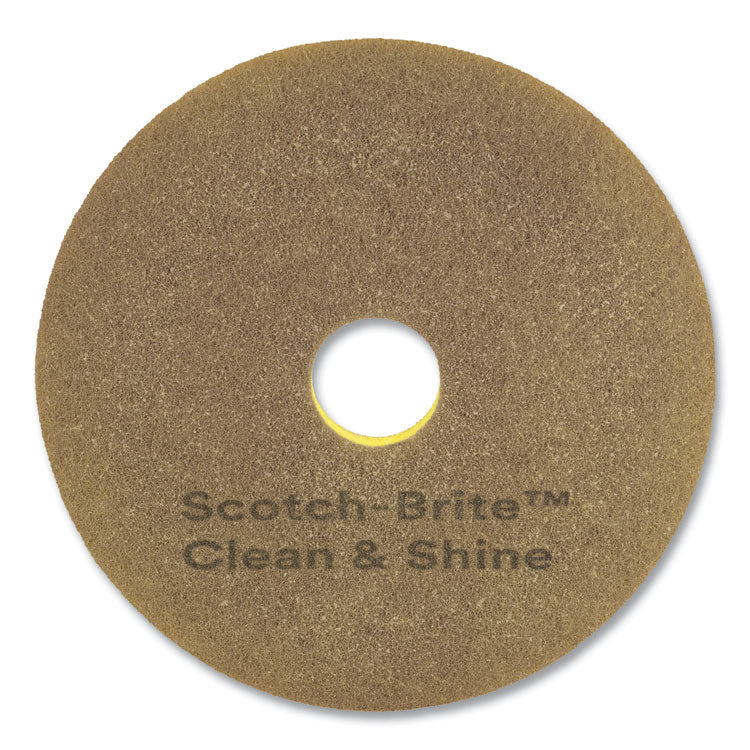 Clean and Shine Pad, 14" Diameter, Brown/Yellow, 5/Carton