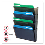 DocuPocket Stackable Four-Pocket Wall File, 4 Sections, Letter Size, 13" x 4", Smoke