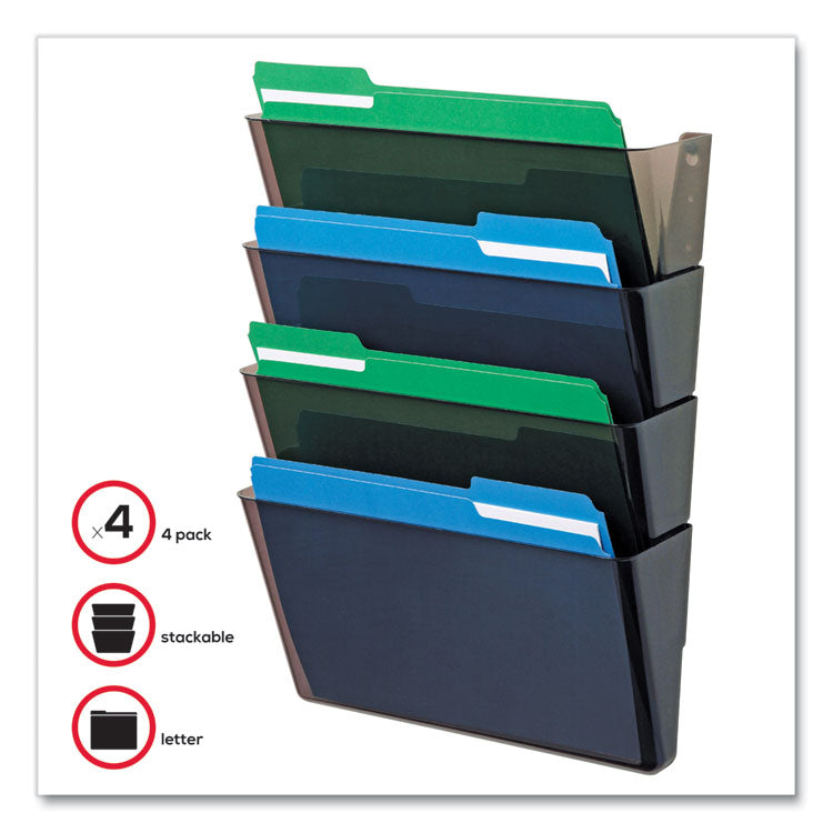 DocuPocket Stackable Four-Pocket Wall File, 4 Sections, Letter Size, 13" x 4", Smoke