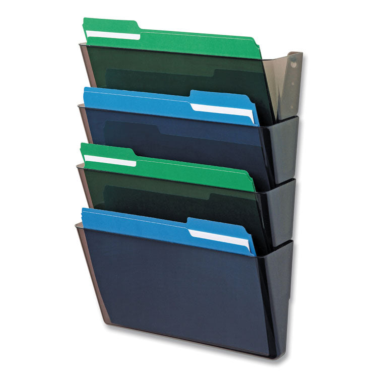 DocuPocket Stackable Four-Pocket Wall File, 4 Sections, Letter Size, 13" x 4", Smoke