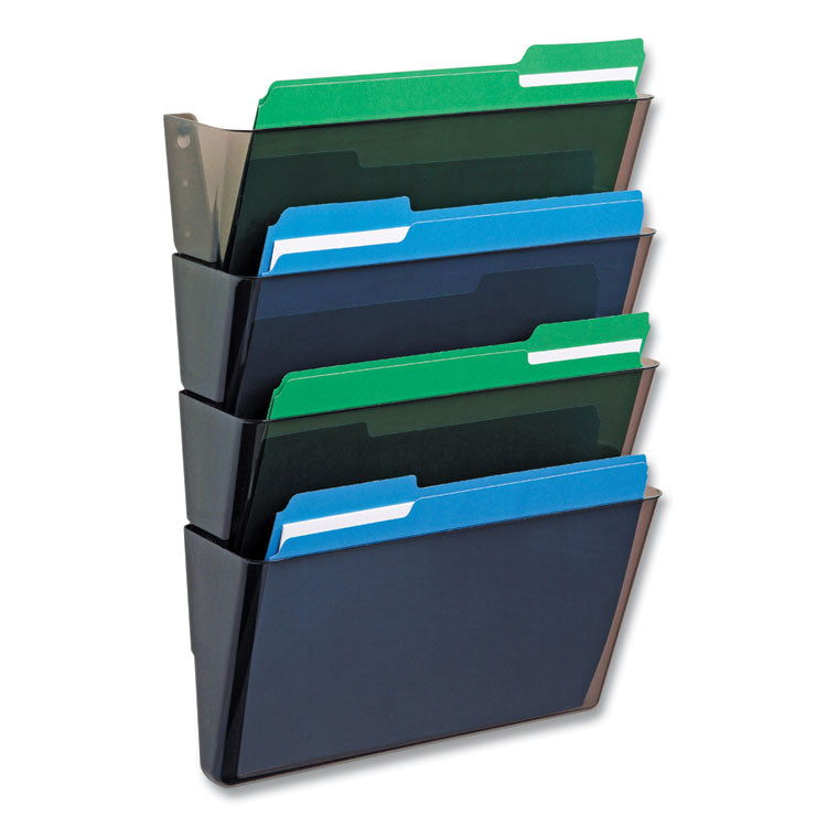 DocuPocket Stackable Four-Pocket Wall File, 4 Sections, Letter Size, 13" x 4", Smoke