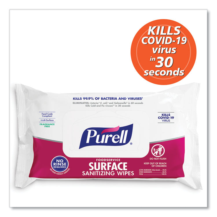 Foodservice Surface Sanitizing Wipes, 1-Ply, 7.4 X 9, Fragrance-Free, White, 72/pouch, 12 Pouches/carton