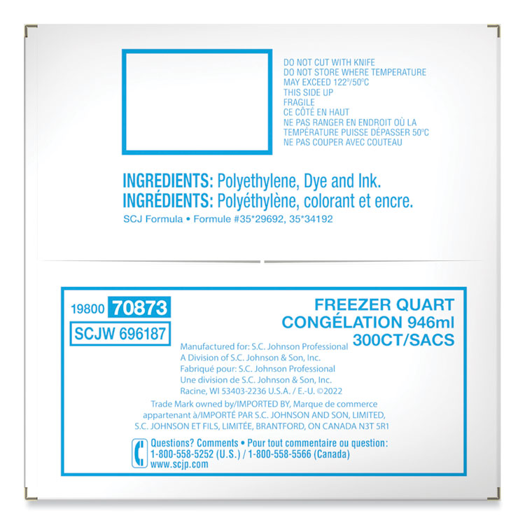 Zipper Freezer Bags, 32 oz, 7" x 7.75", Clear, 300/Carton