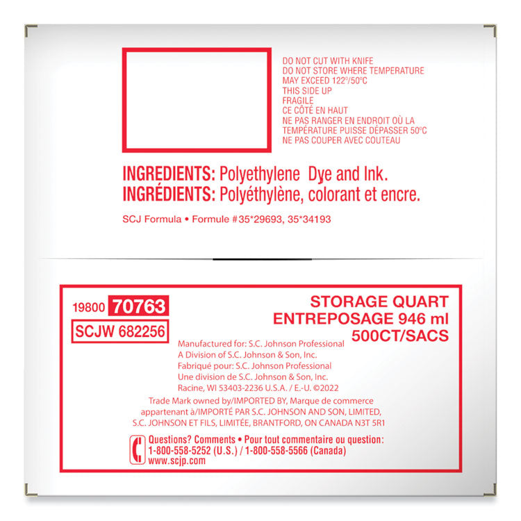 Double Zipper Storage Bags, Quart, 7" x 7.75", Clear, 500/Box