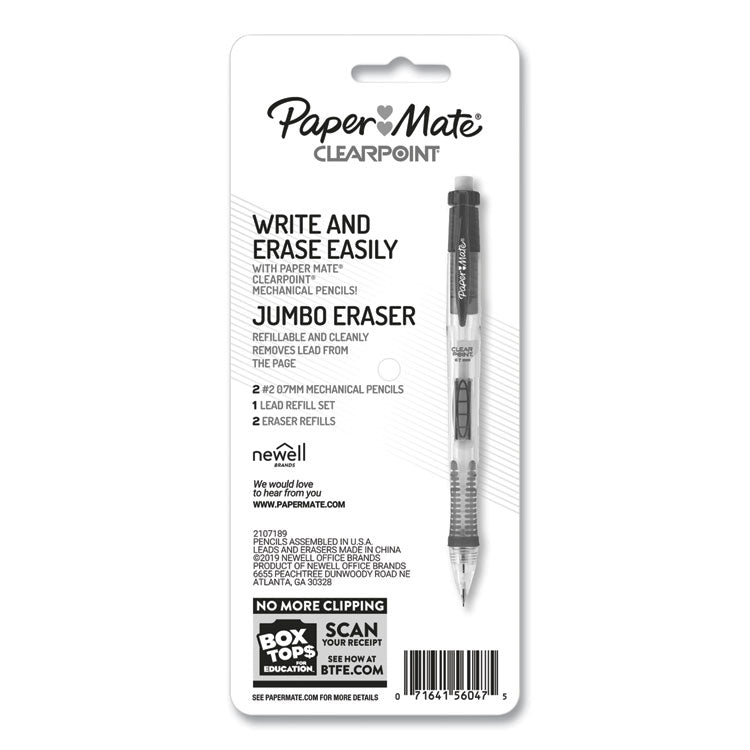 Clear Point Mechanical Pencils with Tube of Lead/Erasers, 0.7 mm, HB (#2), Black Lead, Randomly Assorted Barrel Colors, 2/PK
