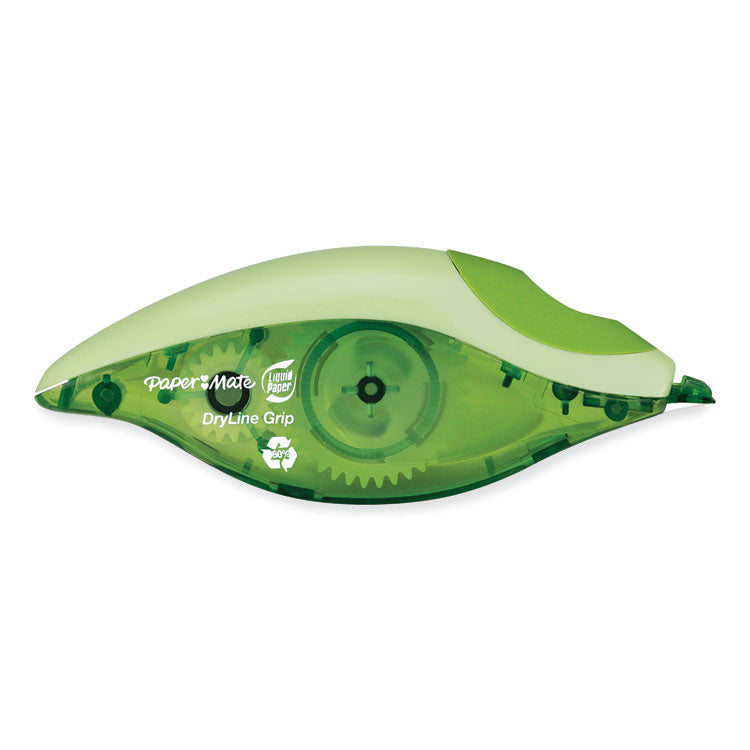 DryLine Grip Correction Tape, Recycled Dispenser, Green/White Applicator, 0.2" x 335", 2/Pack