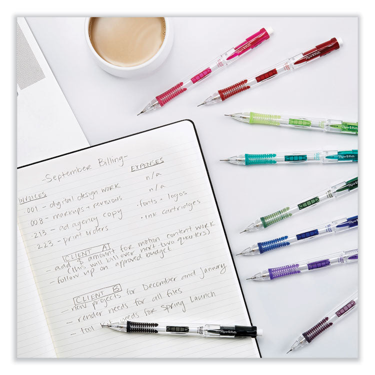 Clear Point Mechanical Pencils with Tube of Lead/Erasers, 0.9 mm, HB (#2), Black Lead, Assorted Barrel Colors, 2/Pack