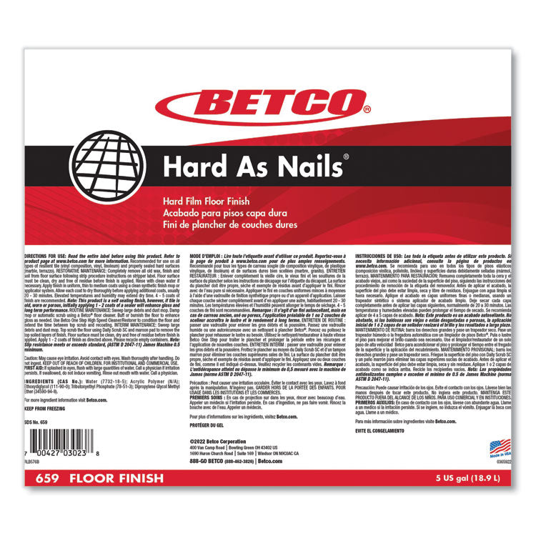 Hard as Nails Floor Finish, 5 gal Bag-in-Box